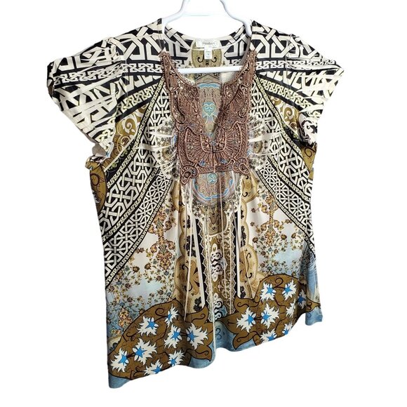dressbarn Tops - Dressbarn Womens 2X Boho Paisley Print Top With Beaded Neckline